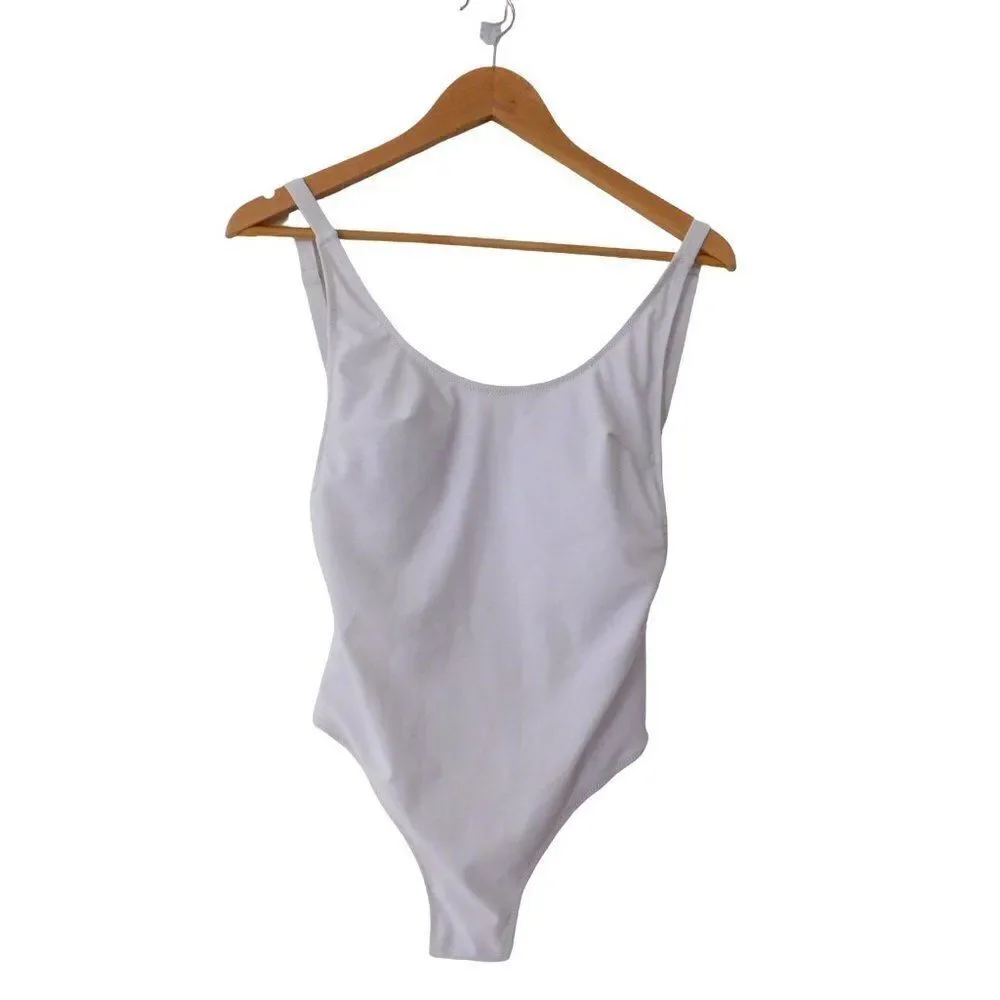 NEW Womens Pretty Garden Swimsuit One Piece White Padded Adjustable Straps Small